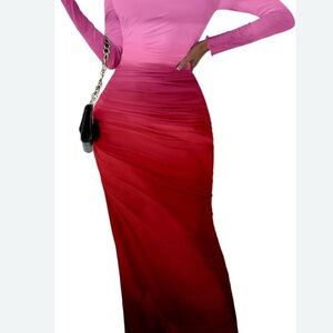 Elegant Pink and Red Ombre Maxi Dress body on size small